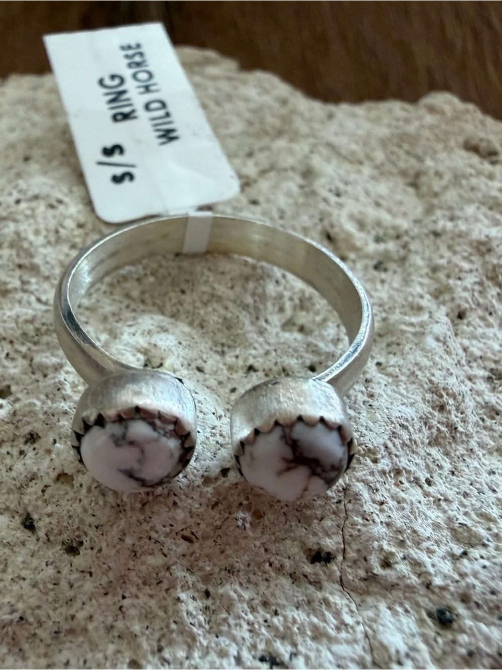 ❤️ Wild Horse Jasper Magnesite Sterling Silver Floater Ring Sz 9.5+ Adj Unisex
